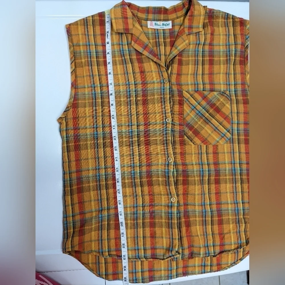 Didier Hagler vintage Madras plaid sleeveless button down shirt size 42 - Picture 10 of 11